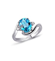 Pırlanta Mavi Topaz Gümüş Yüzük 0.05 Karat