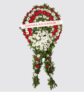 Kırmızı-Beyaz Gerberalar Ayaklı Cenaze Çelenk