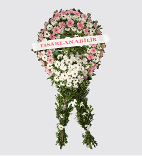 Pembe-Beyaz Gerberalar Tek Katlı Ayaklı Çelenk