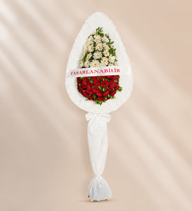 Kırmızı ve Beyaz Gerberalı Beyaz Çelenk