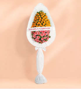 Kişiye Özel Pembe Gerbera ve Turuncu Cinya Çelenk