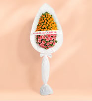 Kişiye Özel Pembe Gerbera ve Turuncu Cinya Çelenk