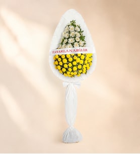 Kişiye Özel Beyaz Gerbera ve Sarı Çiçekli Çelenk