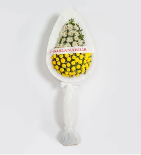 Kişiye Özel Beyaz Gerbera ve Sarı Çiçekli Çelenk
