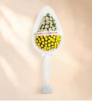 Kişiye Özel Beyaz Gerbera ve Sarı Çiçekli Çelenk