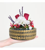 Ring Saksıda Kırmızı Gül ve Papatya Teraryum