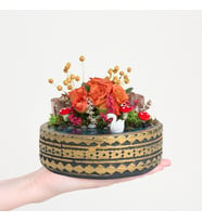Ring Saksıda Turuncu Gül ve Sarı Luna Teraryum