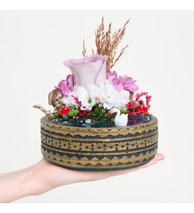 Ring Saksıda Papatya ve Lila Gül Teraryum