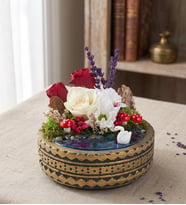 Ring Saksıda Kırmızı & Beyaz Gül & Papatya Teraryum