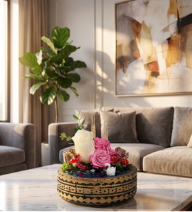 Ring Saksıda Pembe & Beyaz Gül & Okaliptus Teraryum