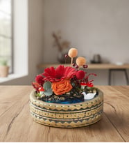 Ring Saksıda Kırmızı Gerbera & Turuncu Gül Teraryum