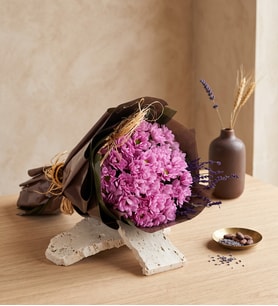 Yeşil-Kahve Bukette Pembe Papatyalar