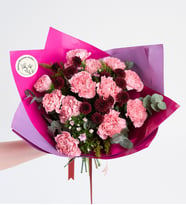 Lila Bukette Pembe Karanfiller ve Bordo Krizantem