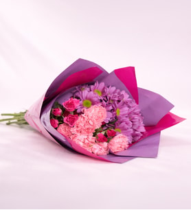 Lila Pembe Bukette Pembe Karanfil, Gül ve Papatya