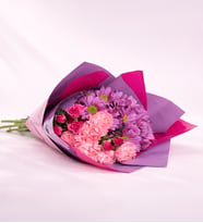 Lila Pembe Bukette Pembe Karanfil, Gül ve Papatya