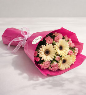 Lila Pembe Bukette Pembe Karanfil, Gül ve Gerbera
