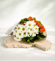 Gazete Bukette Turuncu Güller & Yeşil Krizantemler