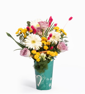 İyi Ki Varsın Mesajlı Kutuda Gerbera ve Lila Gül