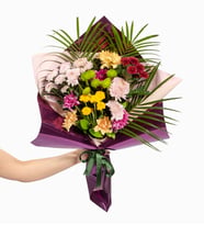 Mor Pembe Buket Kağıtlı Renkli Kasımpatılar