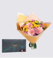 Pembe Gerbera Gül Buketi ve Trüf Gurme Lezzetler