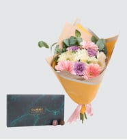 Gerbera Lila Gül Buketi ve Trüf Gurme Lezzetler