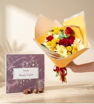 Gerbera Gül Buketi ve Mutlu Yıllar Gurme Lezzetler