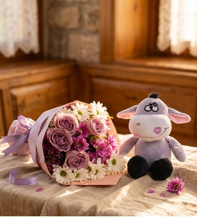 Lila Bukette Gül, Papatya ve Peluş Eşek