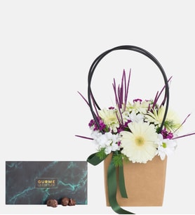 Kraft Çantada Gerbera ve Trüflü Yeşil Gurme Lezzetler