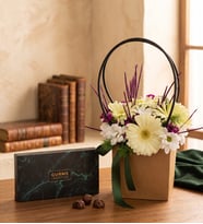 Kraft Çantada Gerbera ve Trüflü Yeşil Gurme Lezzetler