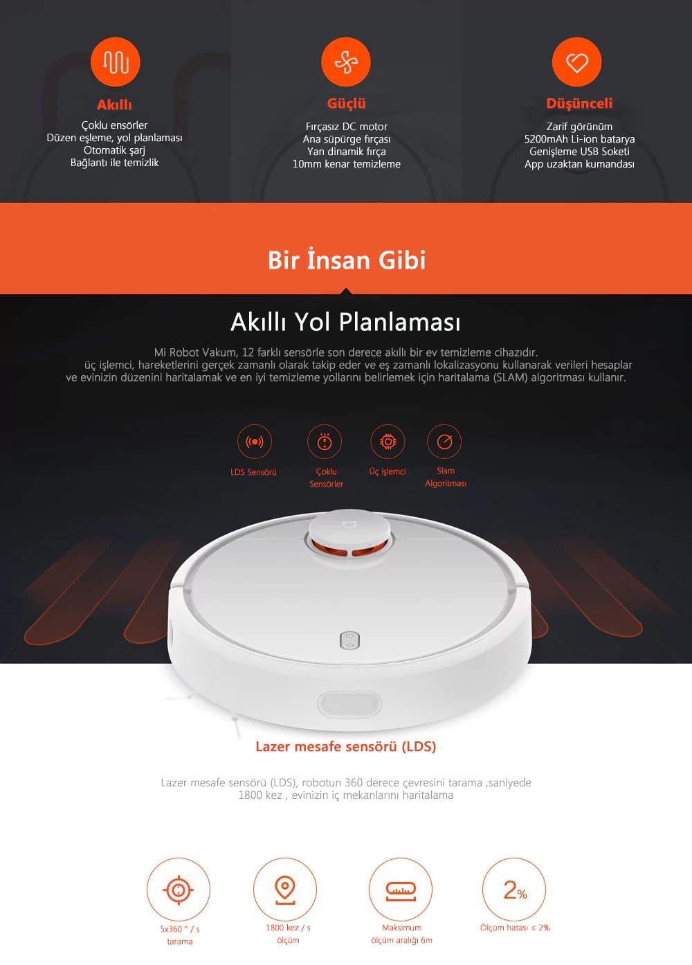 Orijinal Xiaomi Mi Akıllı Robot Süpürge- Beyaz Xiaomi