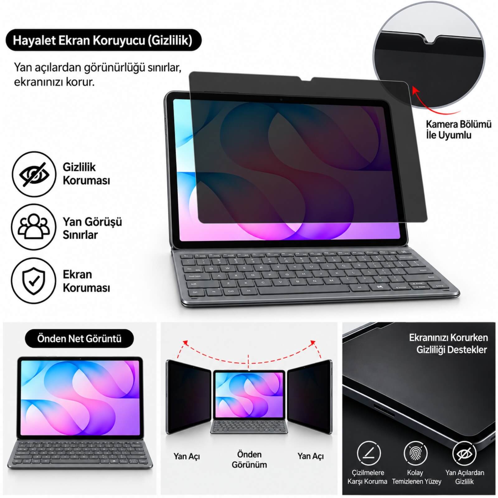 Samsung Galaxy Tab S12 Plus İle Uyumlu Hayalet Ekran Koruyucu 12.6 İnç SM-X840 Yandan Görünmeyen Anti-Spy Gizlilik (Privacy) Koruması, 9H Nano Kırılmaz Esnek Cam, Parlama Ve Parmak İzi Önleyici