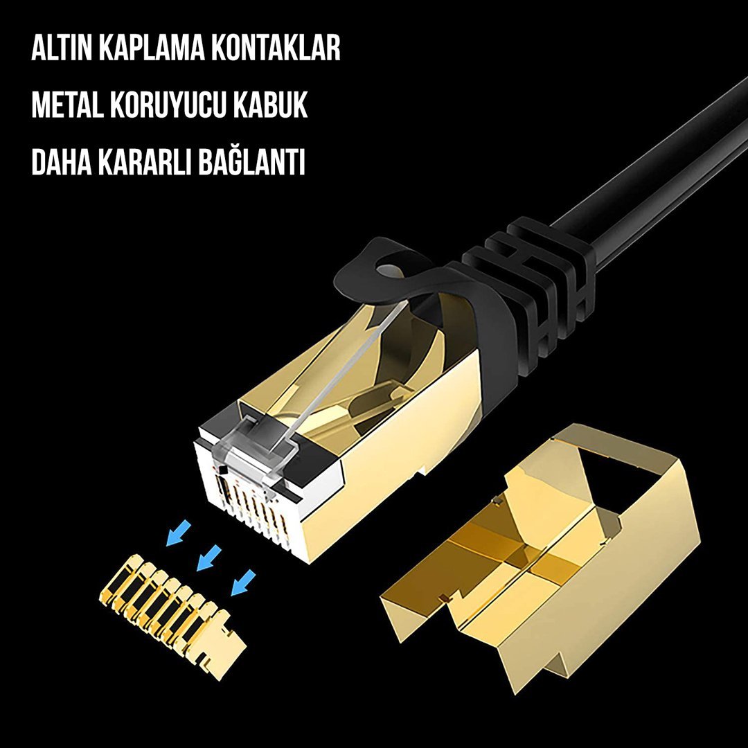 Powermaster PMCAT73 Cat7 Kablo 3 Metre Altın Kaplama Dış Konnektör Koruyucu