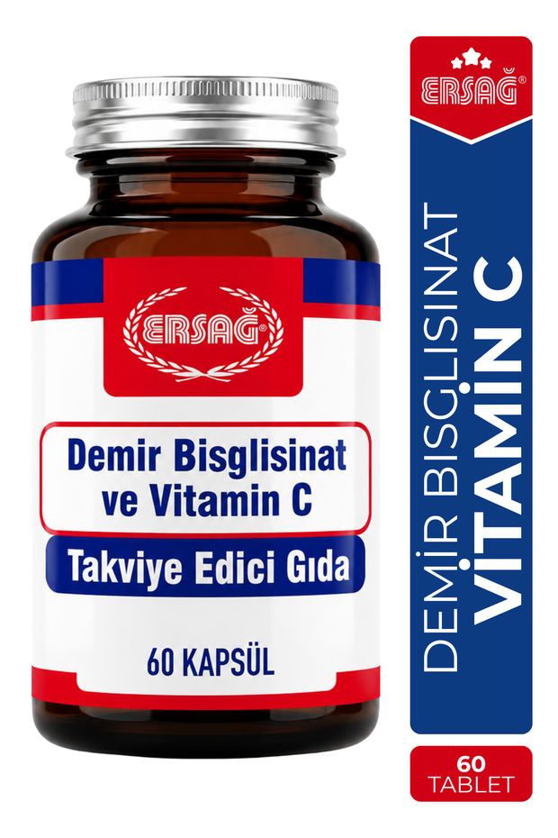 ERSAĞ Demir Bisglisinat ve Vitamin C Takviye Edici Gıda 60 Kapsül