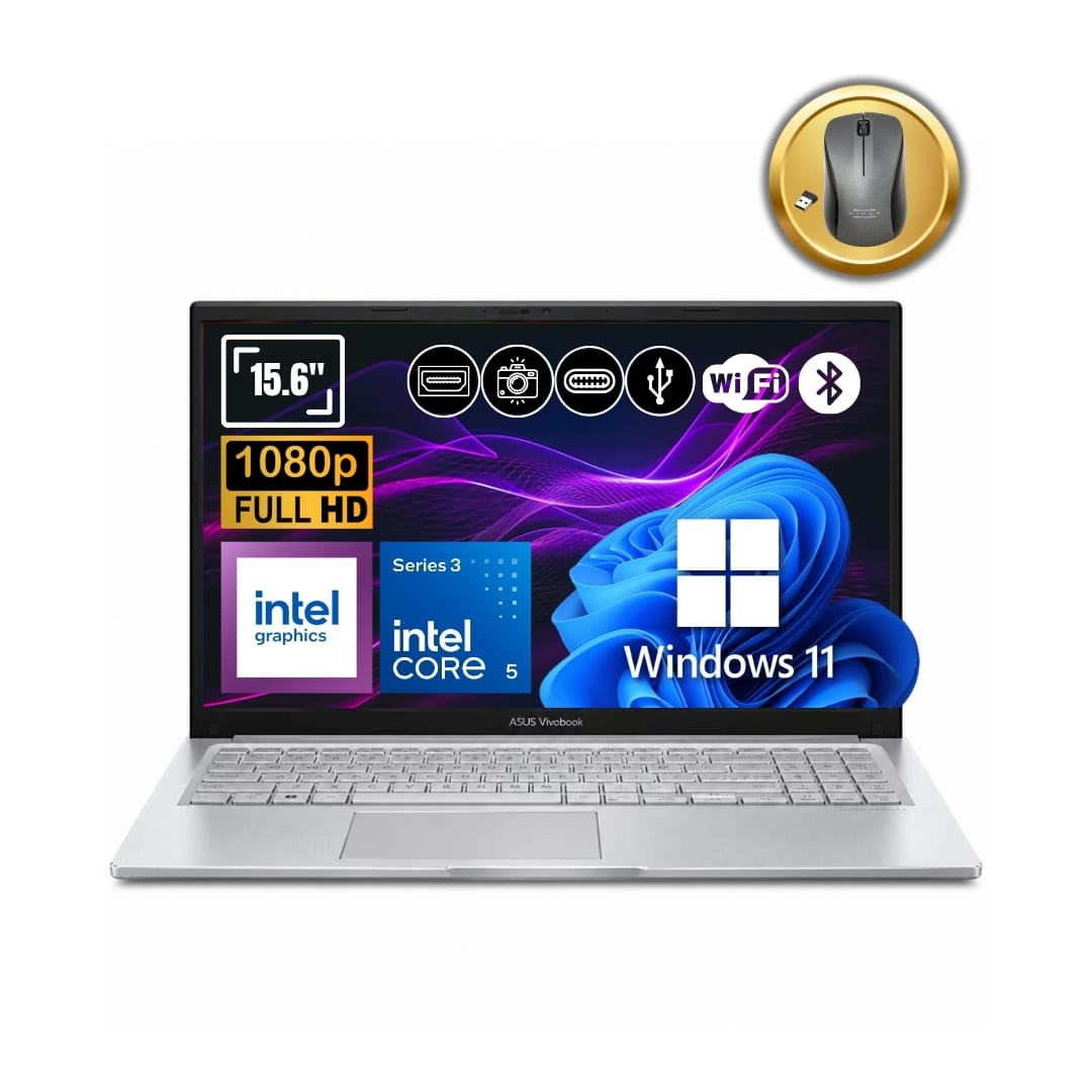 ASUS Vivobook 15 A1504MA-BQ1250W_A10 Intel Core 5 315 8GB DDR5 1TB SSD Windows 11 Home Notebook Mouse