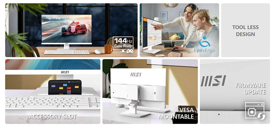 MSI PRO MP241W E14V 23.8 inç Beyaz Monitör – 144 Hz Game Ready - EyesErgo - Alet Gerektirmez - VESA MONTAJ DESTEĞİ - Aksesuar