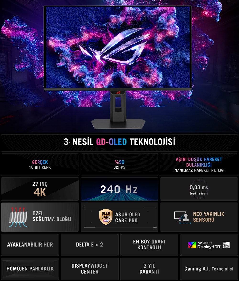 ASUS ROG Strix OLED XG27UQDMS 26.5 inç 240Hz 0.03ms 4K UHD Adaptive Sync Tandem QD-OLED Pivot Gaming Monitör h2