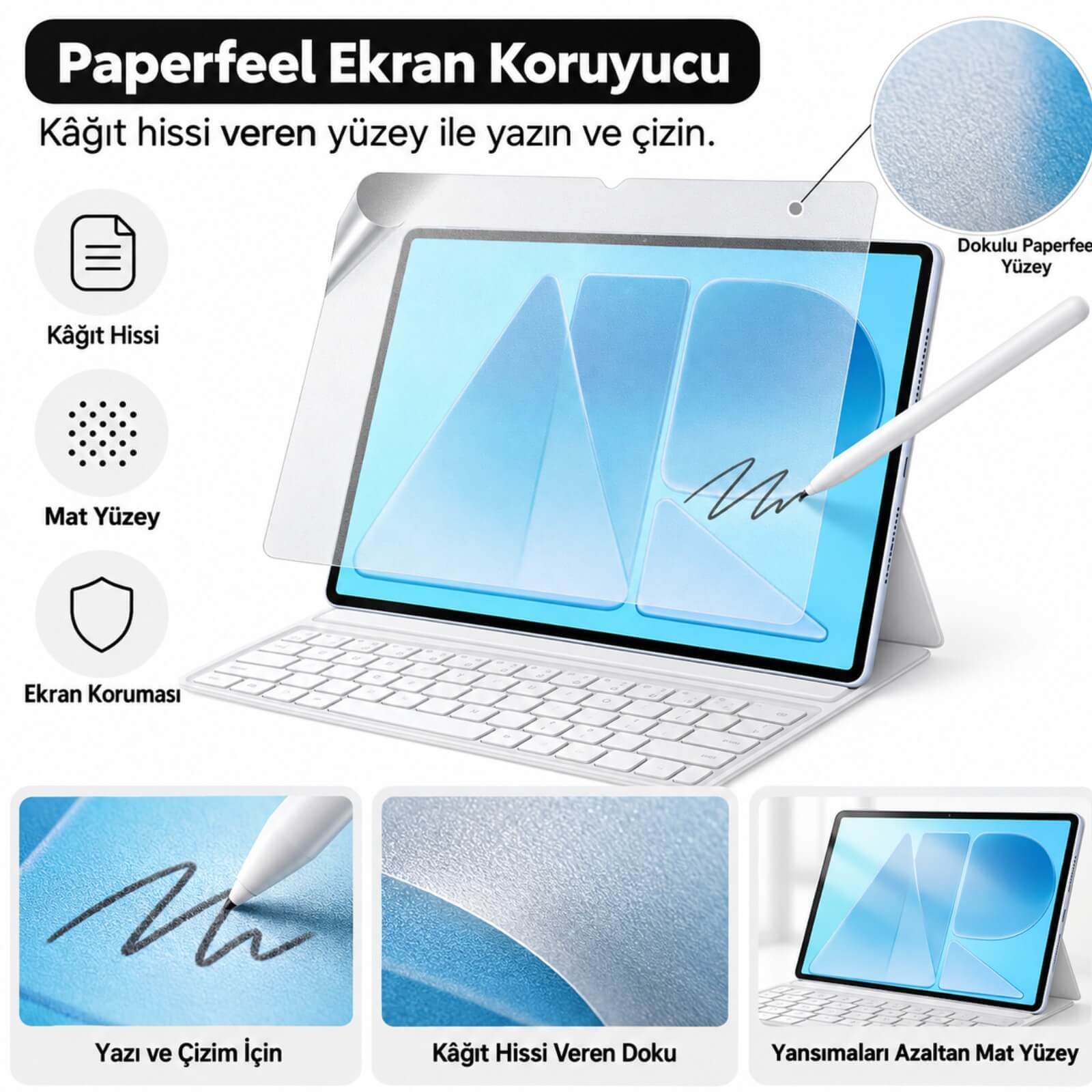 Huawei Matepad Air 12 inç İle Uyumlu Paperfeel Ekran Koruyucu Kağıt Hissi Veren Mat Dokulu Yüzey, Kalem Uyumlu, Not Alma ve Çizim İçin