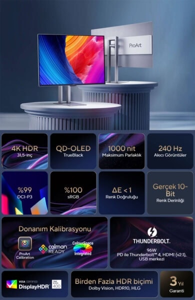 ProArt Display OLED PA32UCDM ASUS ProArt OLED PA32UCDM Monitör H3