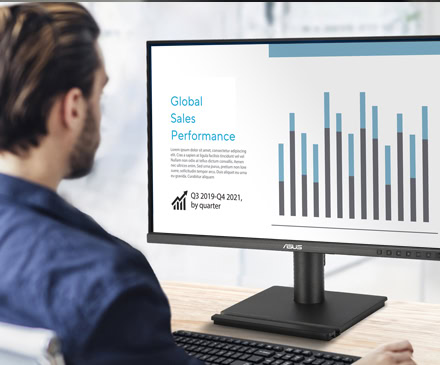 Yüksek grafik ve verilerle finansal ve satış performansı raporu gösteren bilgisayar ekranı, iş analizi ve veri görselleştirme, ve performans izleme konularında SEO uyumlu görsel.