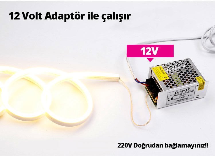 Powermaster 12 Volt 100 Metre Mavi Neon Şerit Led