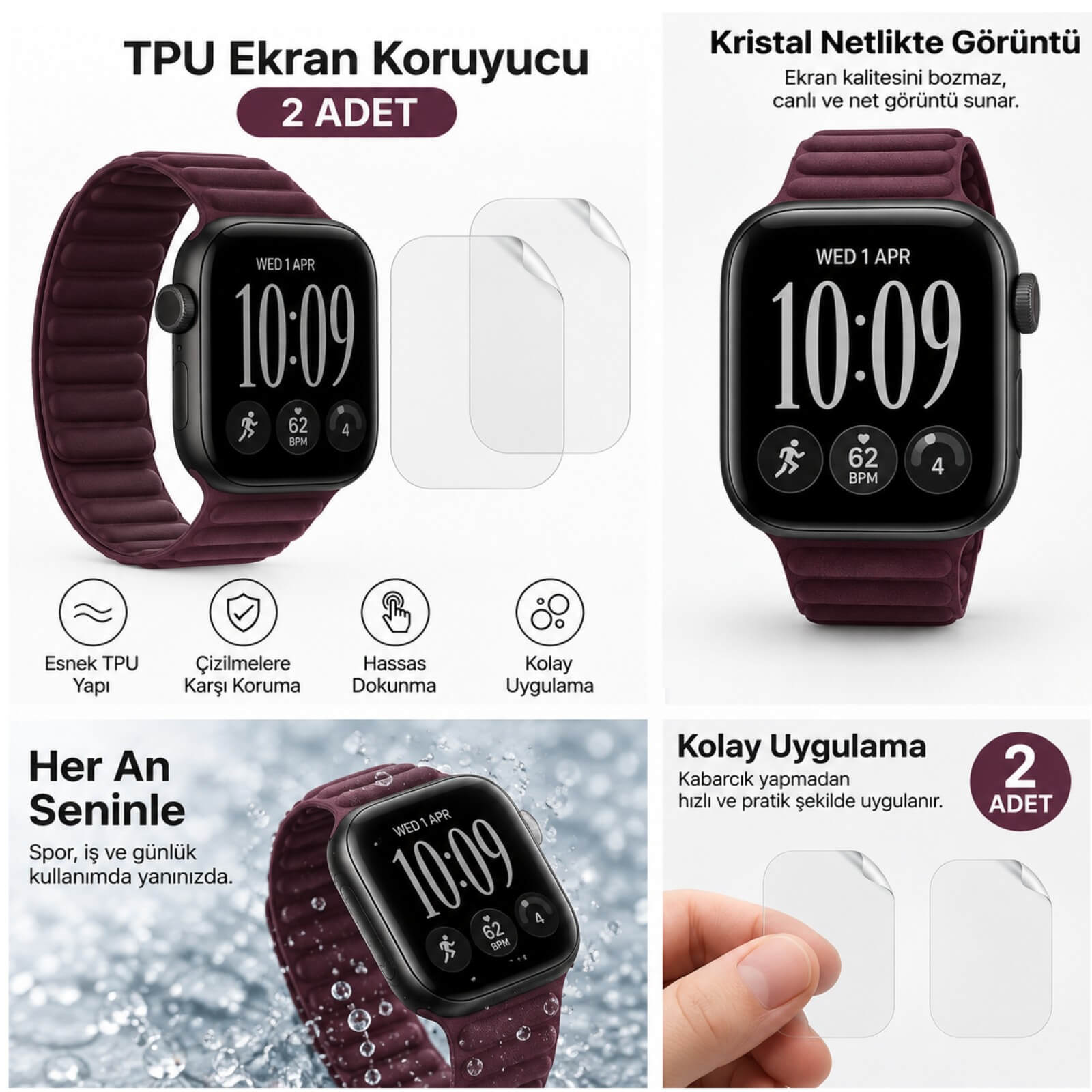 Apple Watch Series 12 46mm Ekran Koruyucu A3587 TPU Şeffaf Çizilmeye Dayanıklı Esnek Yapı 2 Adet