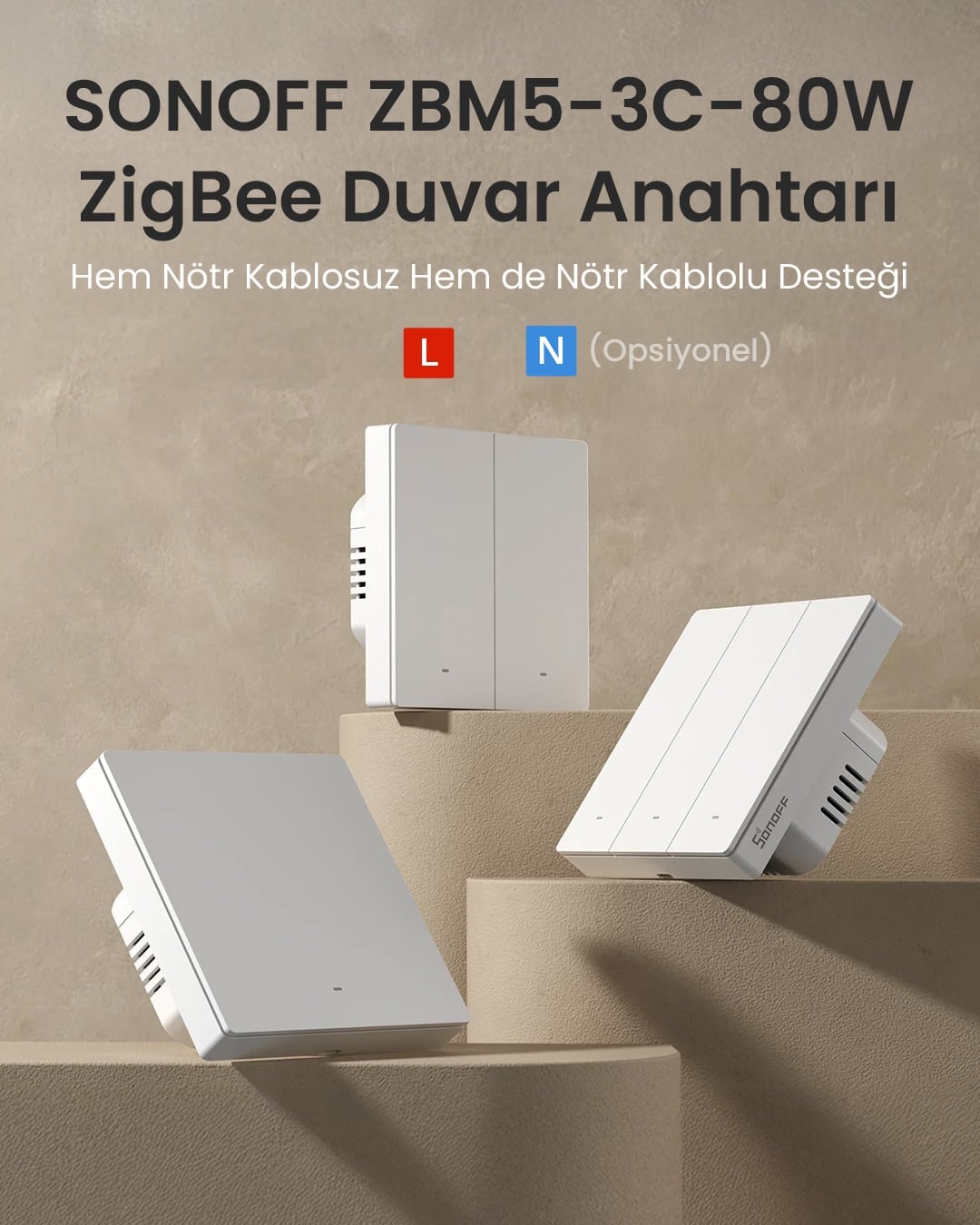 ZBM5-3c-80W ZigBee Akıllı Duvar Anahtarı Nötr ve Nötrsüz Uyumlu