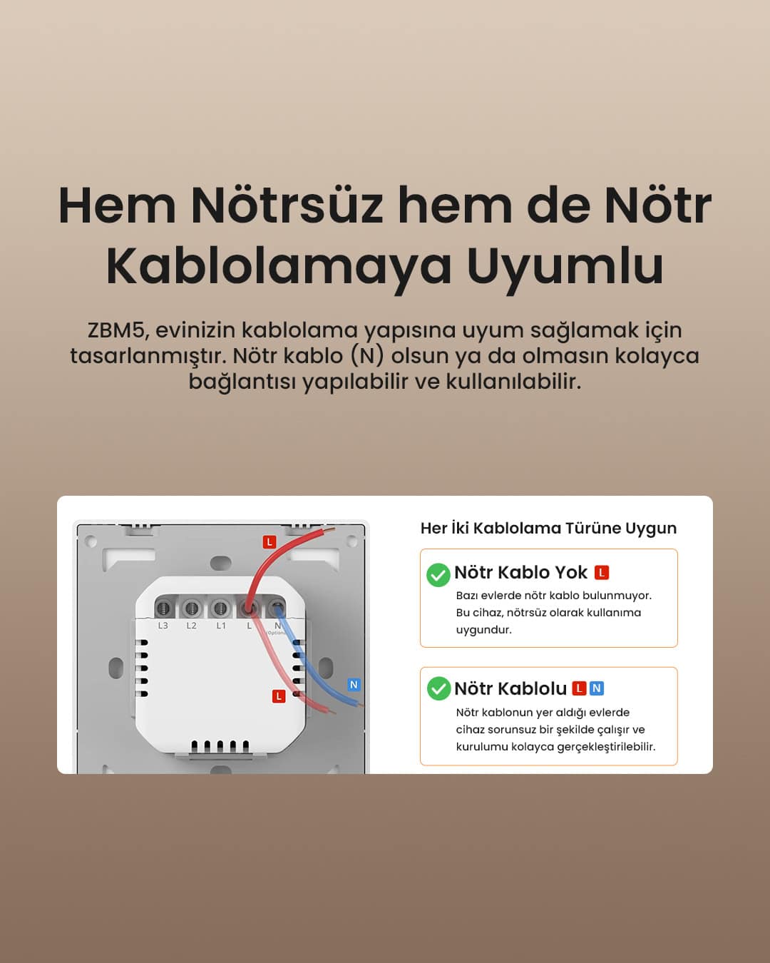 ZBM5-3c-80W ZigBee Akıllı Duvar Anahtarı Nötr ve Nötrsüz Uyumlu