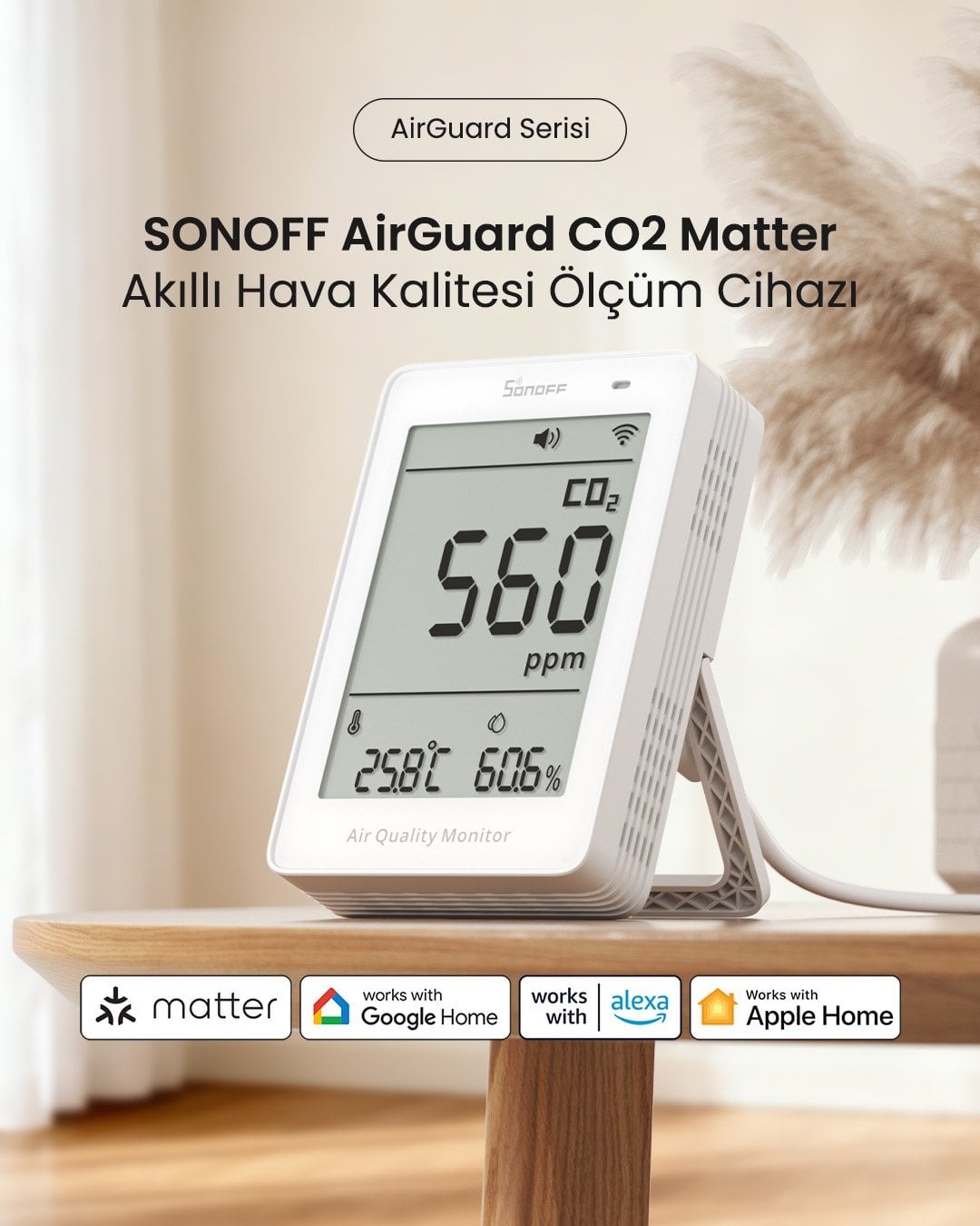 AirGuard CO2 Matter Akıllı Hava Kalitesi Ölçüm Cihazı | SAWF-08P