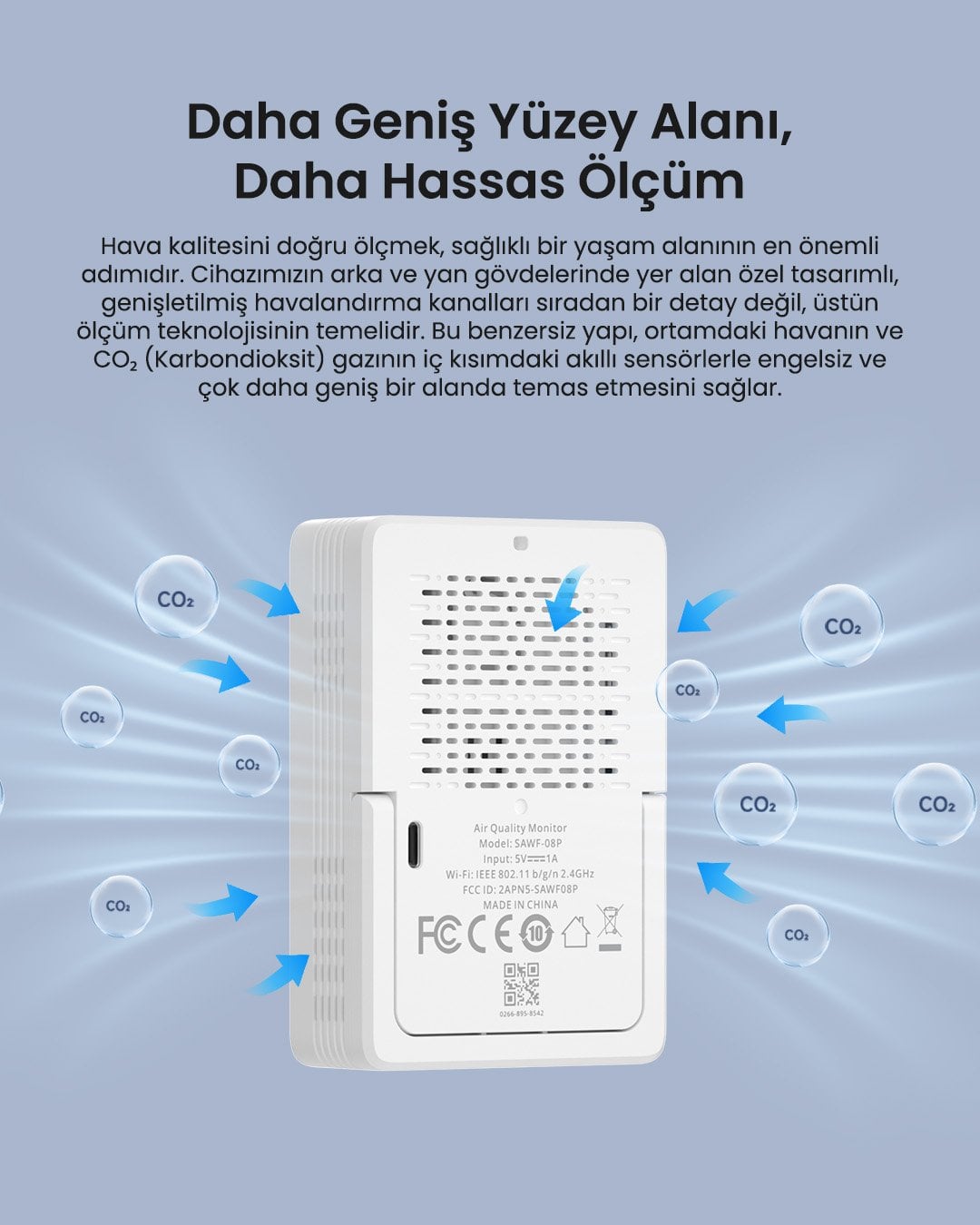 AirGuard CO2 Matter Akıllı Hava Kalitesi Ölçüm Cihazı | SAWF-08P