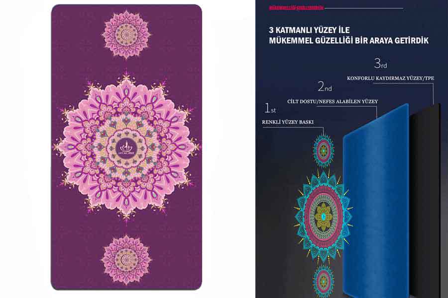 Tusi Yoga Matı ve Pilates Minderi Kilim Desenli Mor