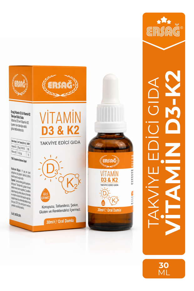 ERSAĞ Vitamin D3-K2 Takviye Edici Gıda 30 ML