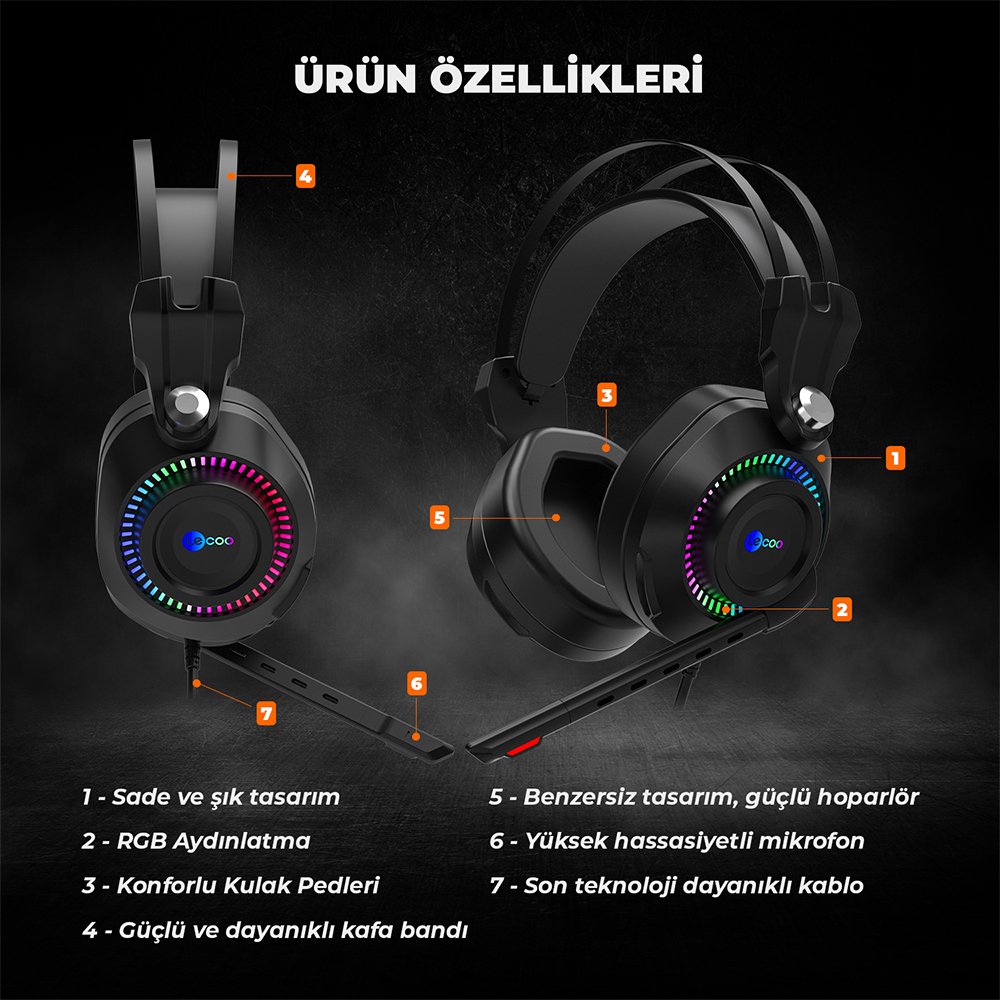 Lecoo HT405 Kulak Üstü RGB Led Aydınlatma Kablolu Gaming Oyuncu Kulaklık