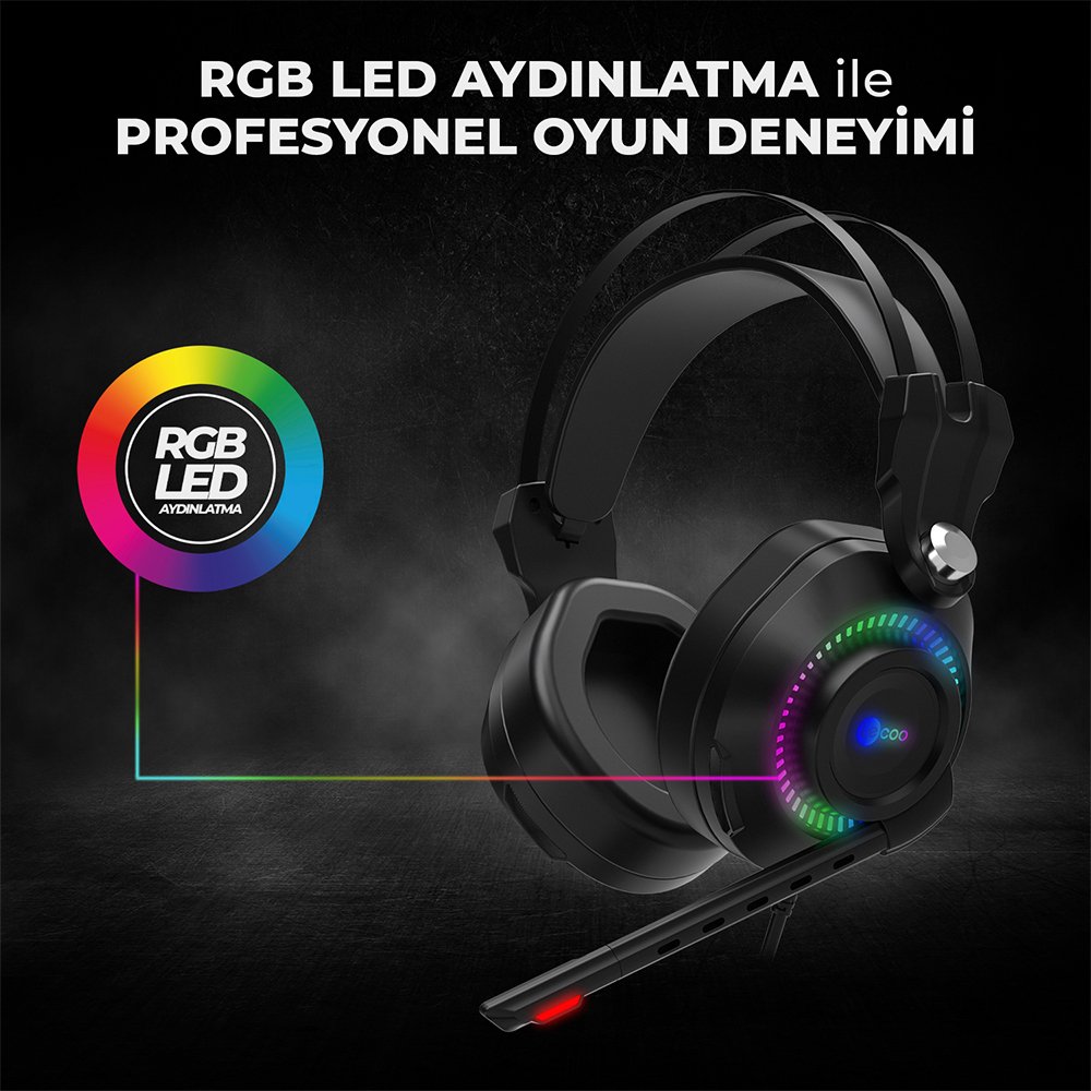 Lecoo HT405 Kulak Üstü RGB Led Aydınlatma Kablolu Gaming Oyuncu Kulaklık