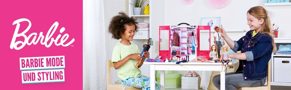 ​Pembe jarse elbiseli Barbie bebek, çizgili üst ve etekli ek kıyafet
